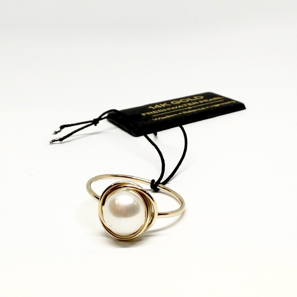 New Solid 14k Gold Love Knot Natural Pearl Ring